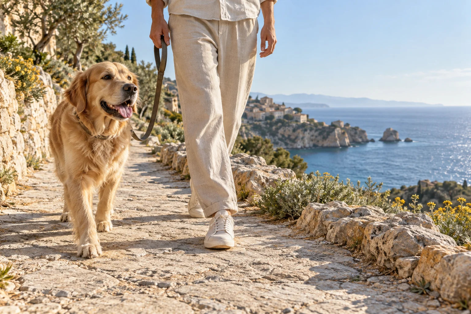 A dog enjoying a coastal walk